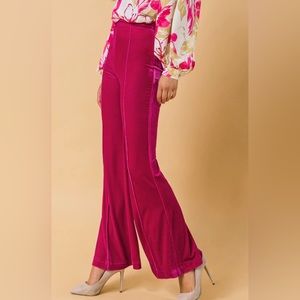 Flying Tomato Fusha Velvet Flared Leg Pants